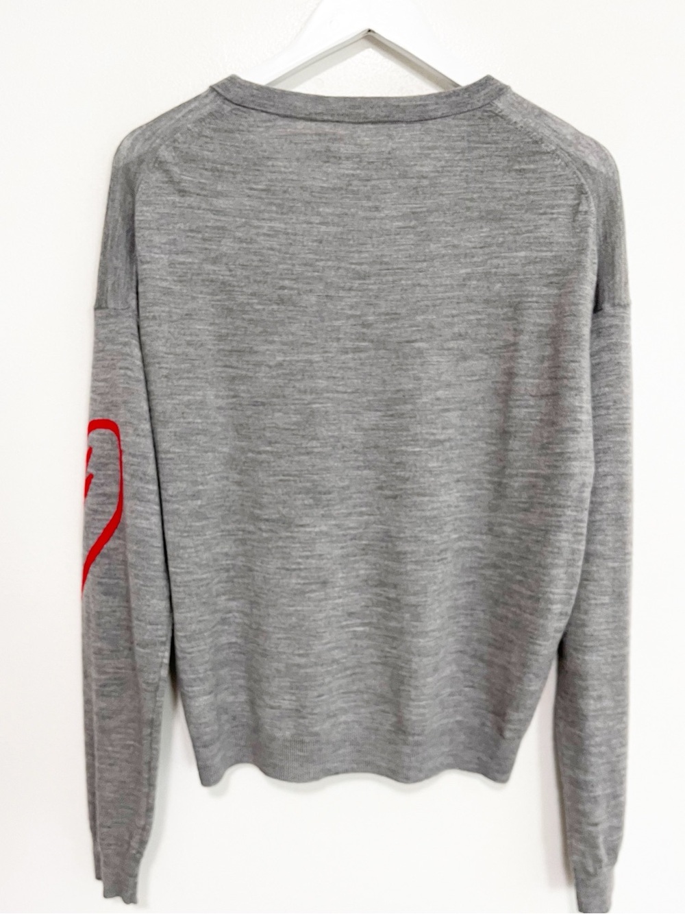 Zadig & Voltaire 100% Merino Wool Broken Heart Sweater Grey Red Medium - Picture 7 of 8